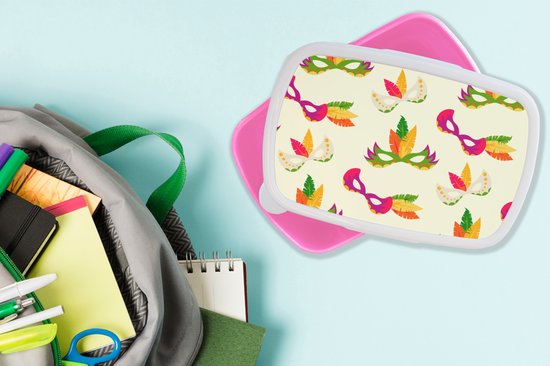 Lunch box Rose - Lunch box - Boîte à pain - Carnaval - Masque - Motifs - 18x12x6 cm - Enfants - Fille