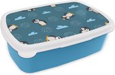 Broodtrommel Blauw - Lunchbox - Brooddoos - Pinguïn - Wolken - Jongens - Design - 18x12x6 cm - Kinderen - Jongen
