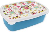 Broodtrommel Blauw - Lunchbox - Brooddoos - Patronen - Uil - Dieren - 18x12x6 cm - Kinderen - Jongen