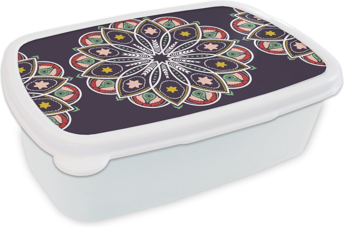 Broodtrommel Wit - Lunchbox - Brooddoos - Mandala - Ster - Design - 18x12x6 cm - Volwassenen