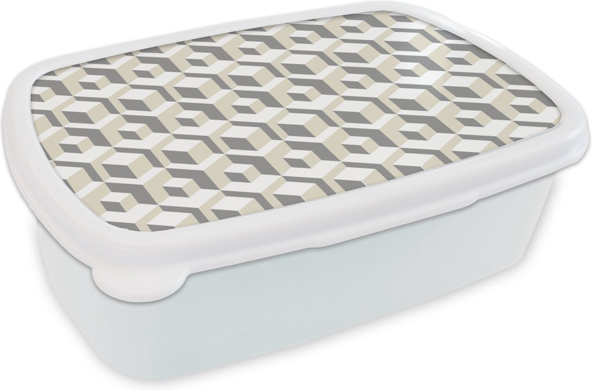 Broodtrommel Wit - Lunchbox - Brooddoos - Kubus - 3D - Patronen - 18x12x6 cm - Volwassenen