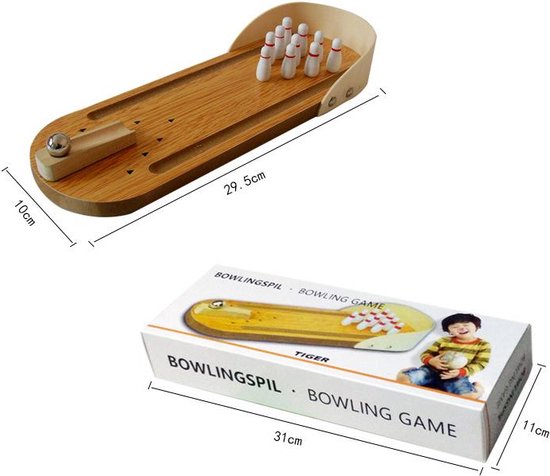 Thumbnail van een extra afbeelding van het spel Bowling/kegel mini speelgoed set - Bowlen - Kegelen - Houten binnenspeelgoed - Mini Bowlingspel