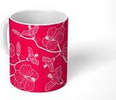Mok - Koffiemok - Bloemen - Hibiscus - Roze - Design - Mokken - 350 ML - Beker - Koffiemokken - Theemok