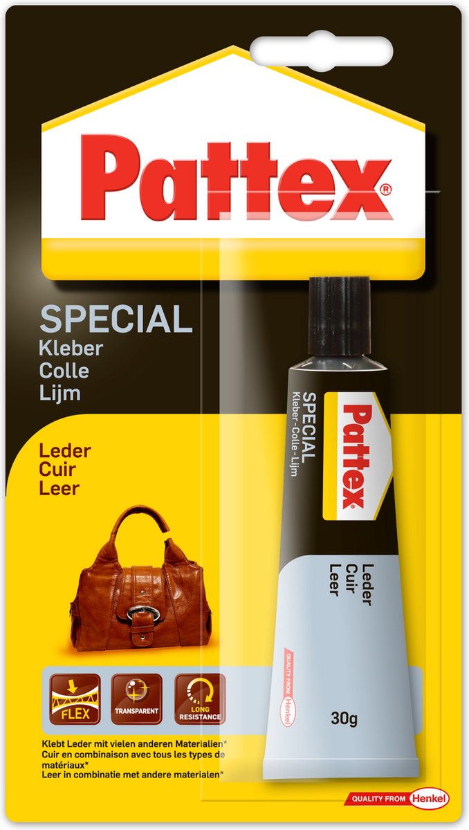 Pattex Special Leerlijm 30g | Leerlijm voor fexibel hechtende ondergronden | Transparante Lijm voor Leer tassen, schoenen en diverse reparaties | Reparatie leerlijm voor stijlvol gebruik. - Pattex