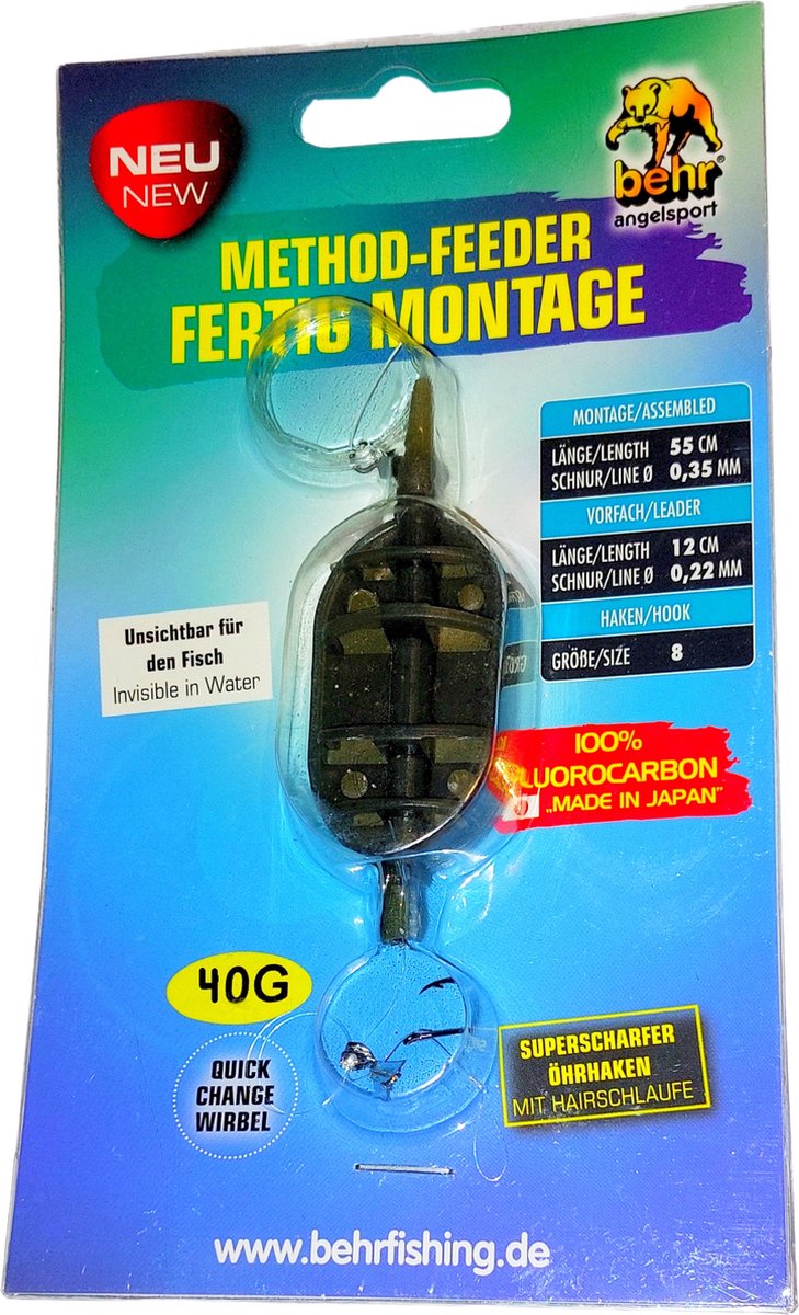 Kant-en-Klare Method Feedermontage: 40 Gram Onderlijn 12 cm 22/00 Feederhaak 8 Voorslag 55 cm 35/00