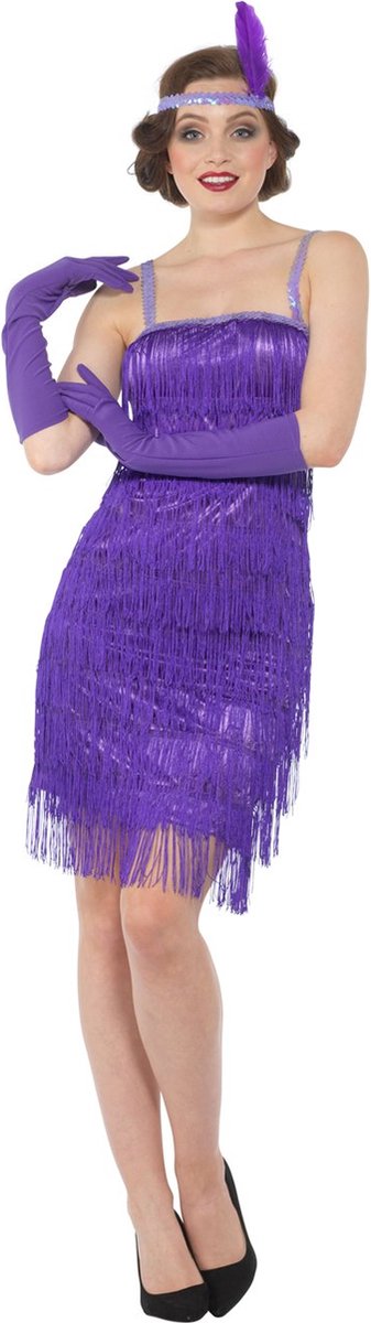 Karnival Costumes 20's Party Jaren 20 Stralende Paarse Flapper Jurk Charleston Kostuum Carnavalskleding Dames Carnaval - Polyester - Paars - Maat M - 3-Delig Jurk/Handschoenen/Hoofdband