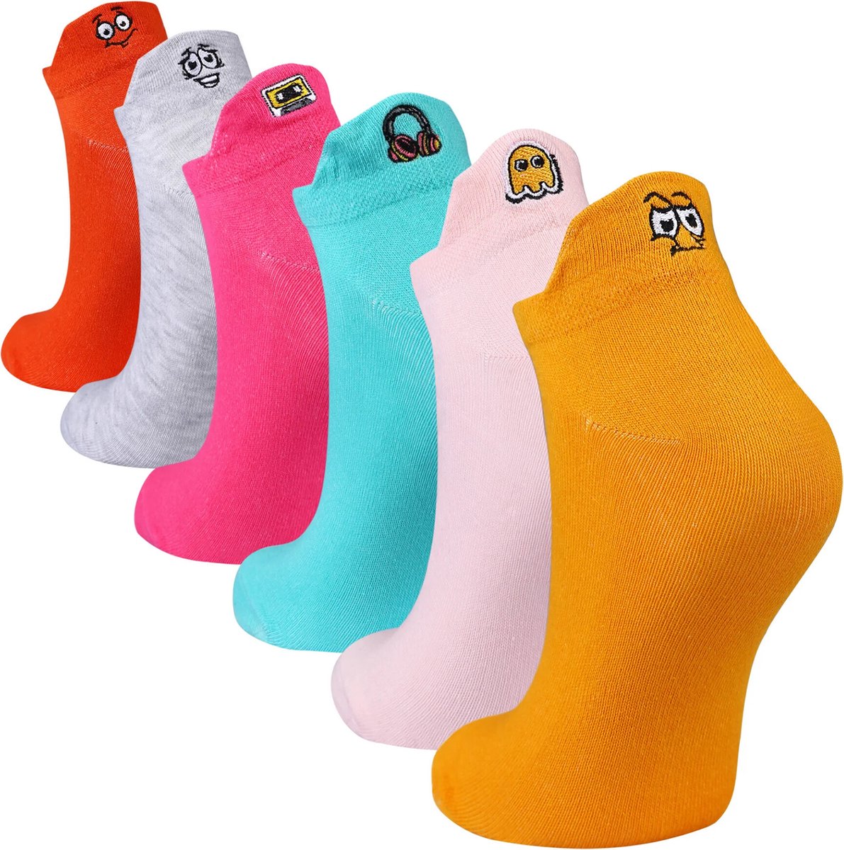 krautwear sneakersokken voor heren en dames, 2 paar, grappige kleurrijke motieven, katoen