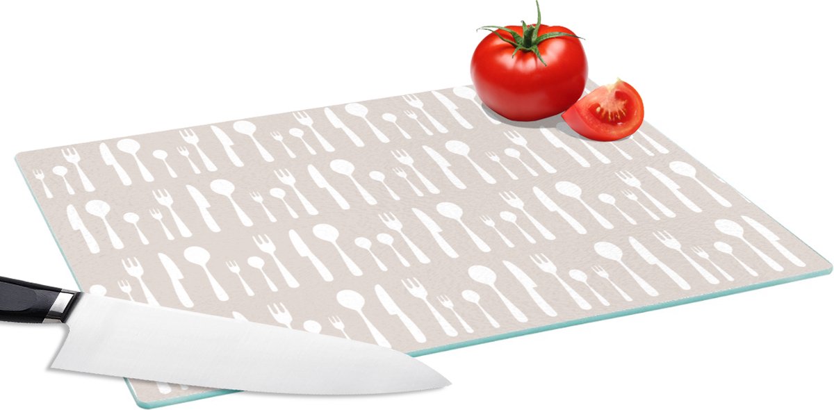 Glazen Snijplank - 39x28 - Bestek - Patroon - Keuken - Snijplanken Glas