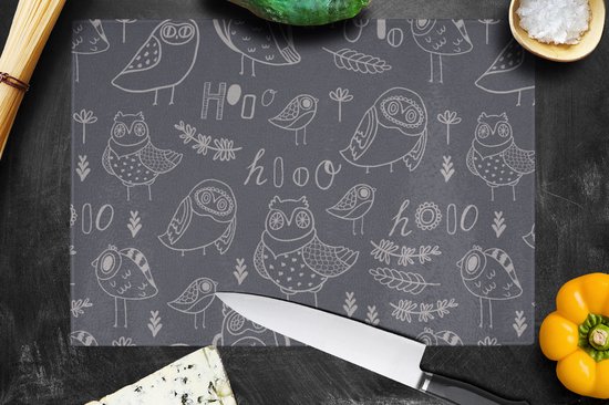 Planche à découper en Verres - 39x28 - Motifs - Vogel - Hibou - Planches à découper en Glas