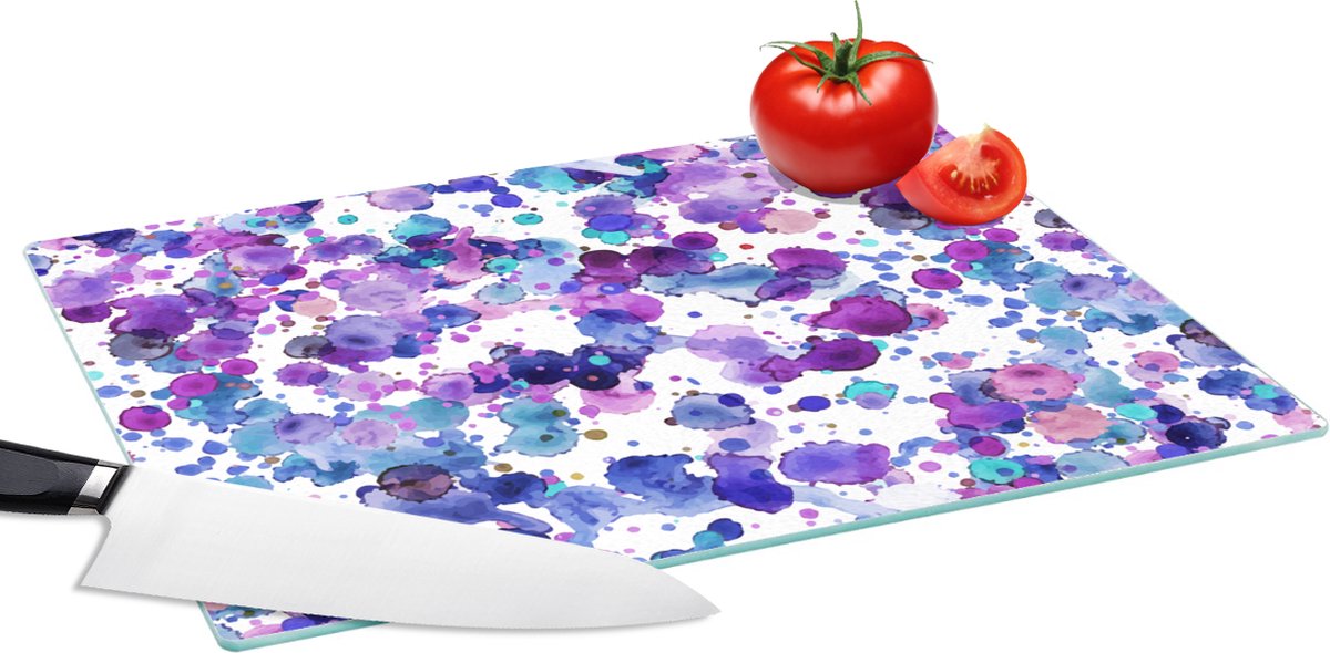 Glazen Snijplank - 39x28 - Waterverf - Patronen - Paars - Snijplanken Glas