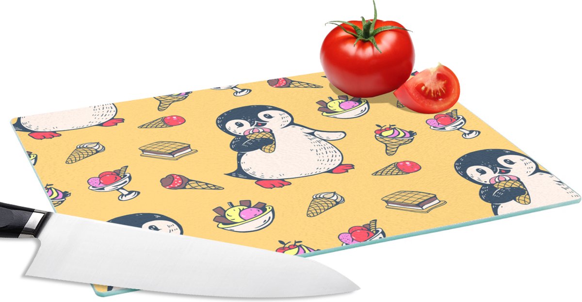 Glazen Snijplank - 28x20 - IJs - Pinguïn - Pooldieren - Kinderen - Design - Snijplanken Glas