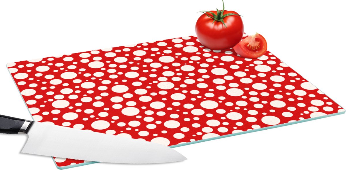 Glazen Snijplank - 39x28 - Bubbels - Rood - Stippen - Patroon - Snijplanken Glas
