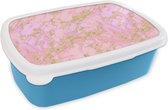 Broodtrommel Blauw - Lunchbox - Brooddoos - Glitter - Goud - Marmer - Patronen - 18x12x6 cm - Kinderen - Jongen