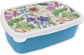 Lunch box Blauw - Lunch box - Boîte à pain - Jungle - Fleurs - Motifs - 18x12x6 cm - Enfants - Garçon