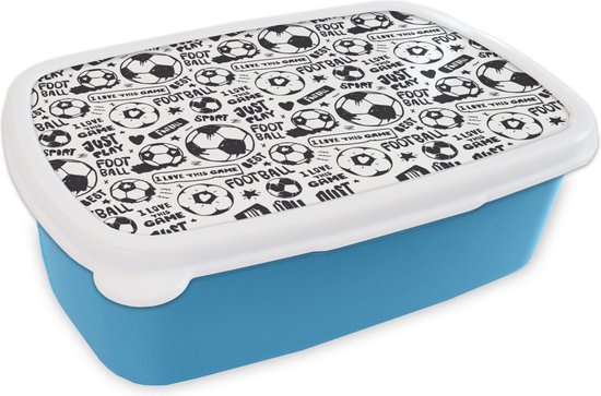 Broodtrommel Blauw - Lunchbox - Brooddoos - Voetbal - Sport - Quotes - Patronen - 18x12x6 cm - Kinderen - Jongen