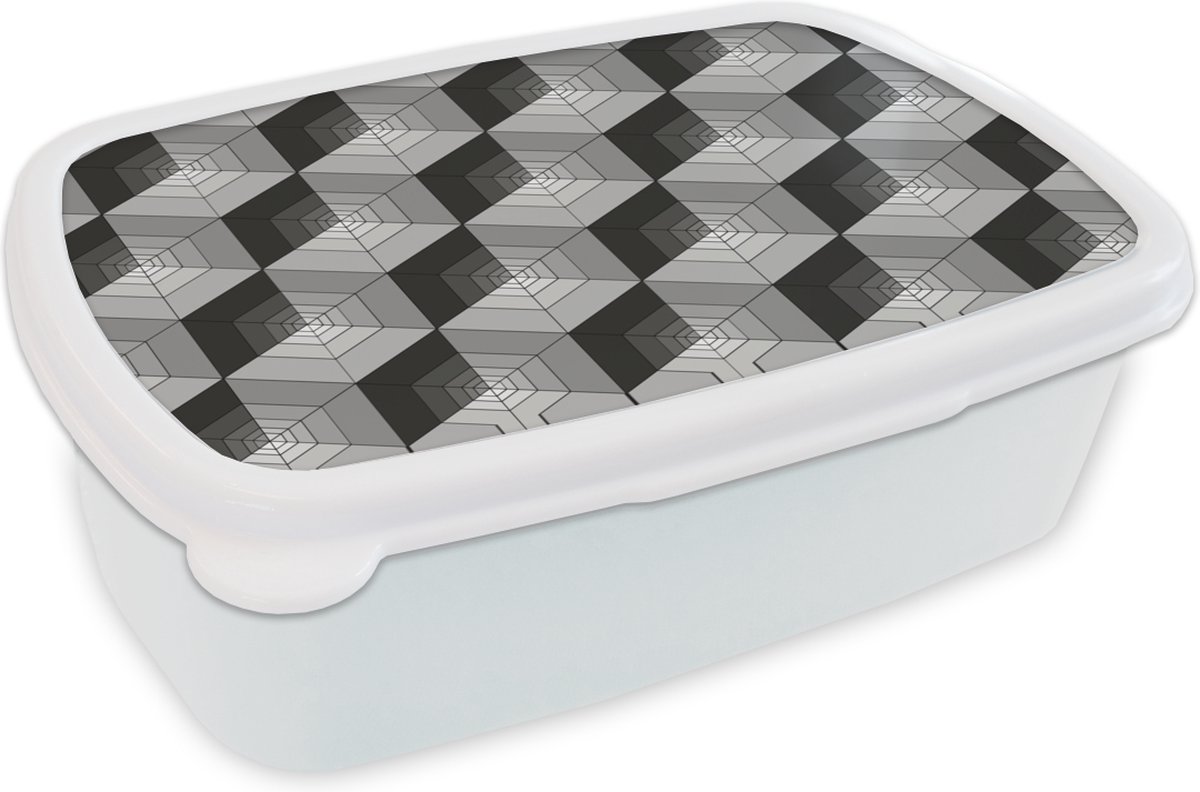 Broodtrommel Wit - Lunchbox - Brooddoos - Patronen - Kubus - 3D - 18x12x6 cm - Volwassenen