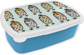 Broodtrommel Blauw - Lunchbox - Brooddoos - Patronen - Uil - Blauw - 18x12x6 cm - Kinderen - Jongen
