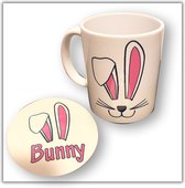 NB! Creative Boutique: Bunny Pink Ears Coaster & Mug set/Set van roze konijnenoren onderzetter en mok[Paas/Easter]