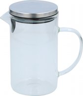 karaf met deksel 1 liter glas/roestvrij staal transparant/zilver