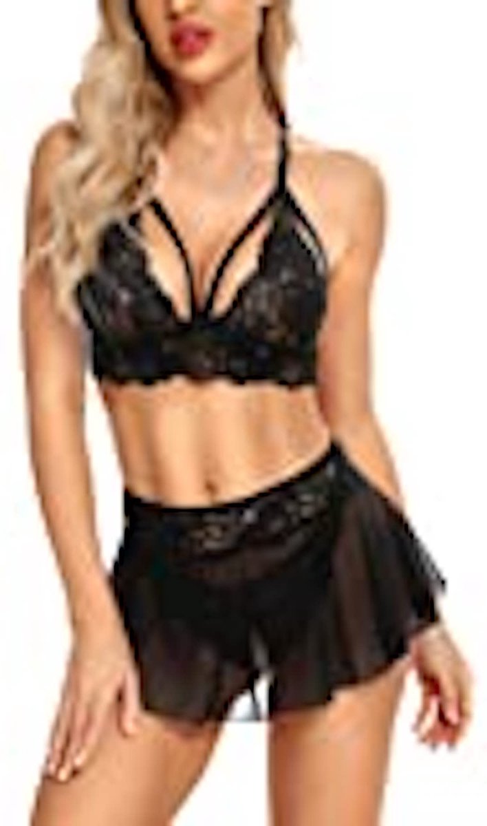 Goedkoopste Dames 3 delige lingerie set maat 2XL zwart