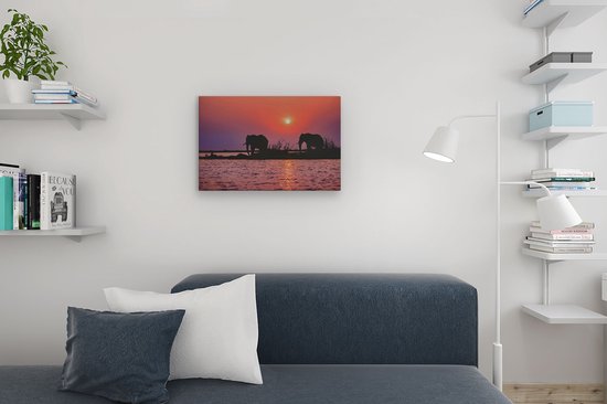 Artaza Peinture sur toile Deux éléphants sur l' Water au coucher du soleil – 60 x 40 – Photo sur toile – Impression sur toile