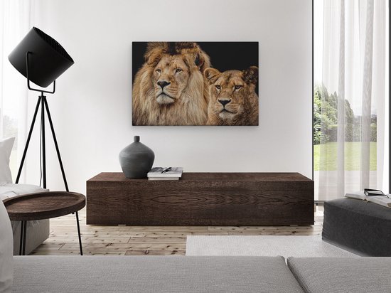 Artaza - Peinture sur Toile - Lion et Lionne - Couple Amoureux - 120x80 - Groot - Tableau sur Toile - Impression sur Toile