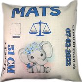 Geboortekussen met geboortegegevens |Olifant |Kraamcadeau|Gepersonaliseerd Cadeau