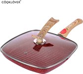 Grillpan 28 cm Keramische coating Afneembaar Handvat Red Marmer Look