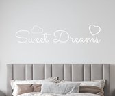 Stickerheld - Muursticker Sweet dreams - Slaapkamer - Droom zacht - Slaap lekker - Engelse Teksten - Mat Wit - 27.8x131.3cm
