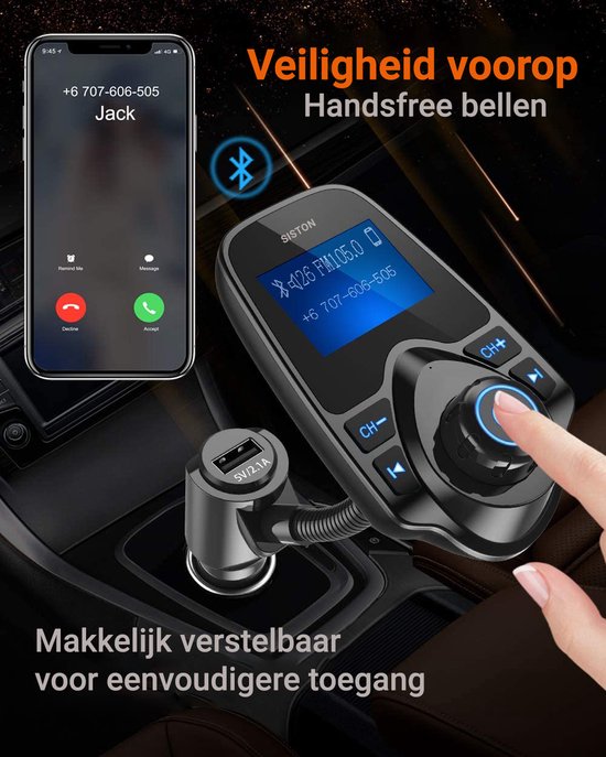 Bluetooth carkit 10T FM Transmitter voor in de auto-AUX Input-USB Auto