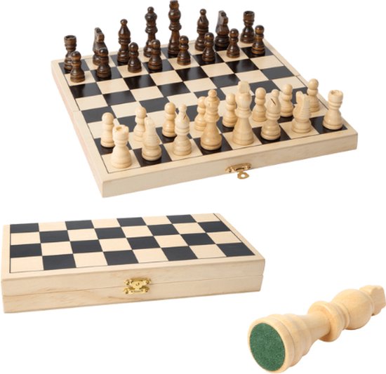 Afbeelding van het spel Houten Schaakbord - Schaakspel - Schaakset - Bordspel - Inclusief Schaakstukken - 26x26cm - Duurzaam Hout - Inklapbaar - Vanaf 6 jaar