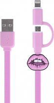 laadkabel lippen 2-in-1 Mic-USB 8-pin roze