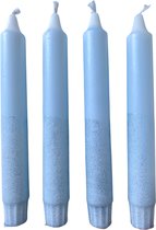 NIEUW! Glitter in the Skies Dinerkaarsen - Set van 4 handgemaakte kaarsen - Gekleurd: Blauw, Glitter, Wit, Zilver - Mooie handgemaakt kaarsen