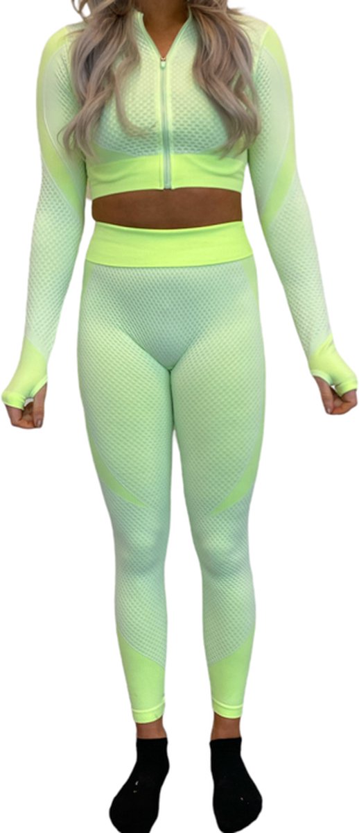 Levabe Dames Sportlegging - Yoga pants - volledige set - Gym suit - elastische band - sportkleding - hardloop - Fitness - Groen - Maat M
