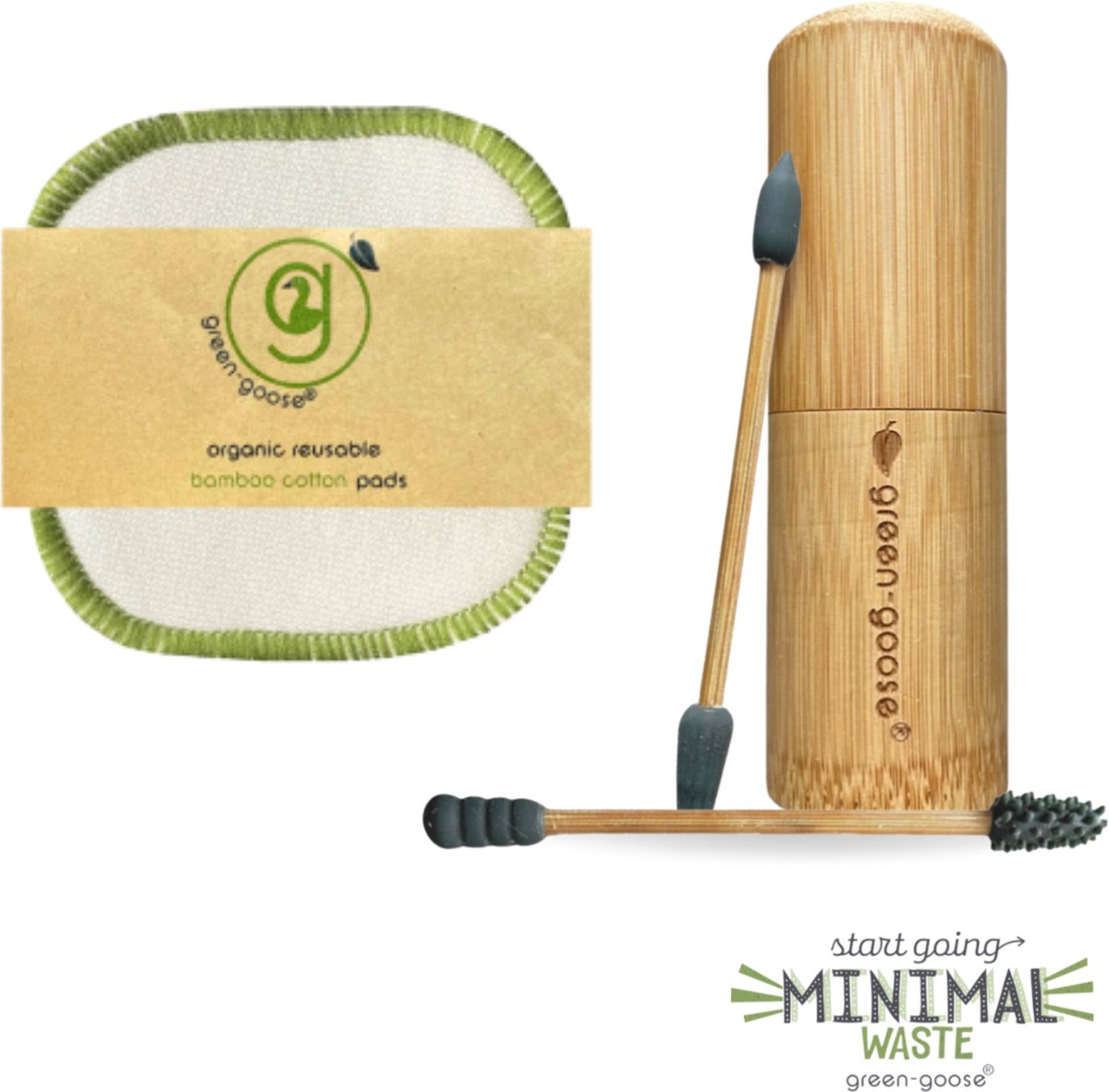 Make-Up Remover Pads Met Herbruikbaar Bamboe Wattenstaafje Set | 5 Stuks | Bamboe Biokatoen