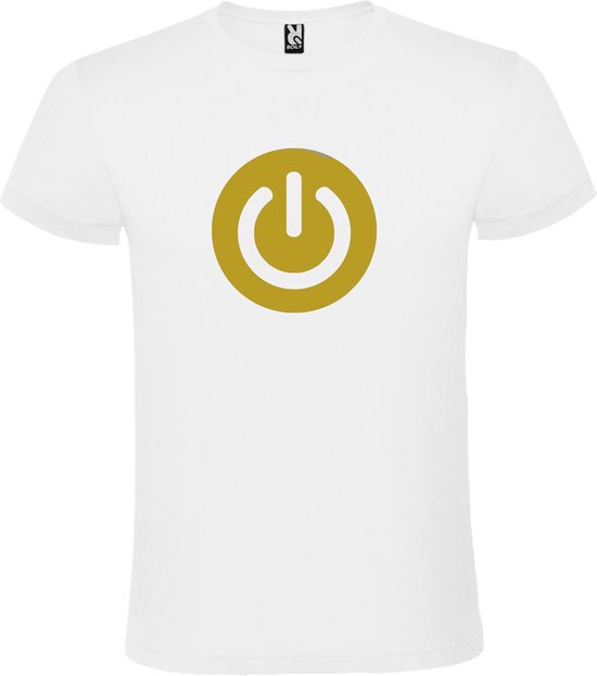 Wit T-shirt ‘Power Button’ Goud Maat L