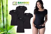 Bamboo Essentials - T Shirt Dames - Bamboe - Ronde Hals - 4 Stuks - Zwart - S - Anti Zweet Shirt Dames - Bamboe Ondershirt - Onderhemd Dames Shirts Korte Mouw - Extra Lang