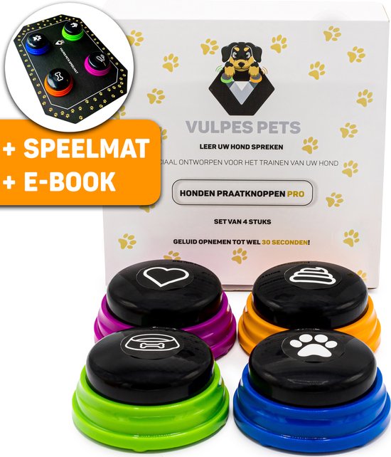 Vulpes Pets® PRO Praatknop voor Honden met Speelmat - Dogbuttons - Laat uw Huisdier spreken - Hondenspeelgoed - Honden training - Inclusief E-Book en Speelmat