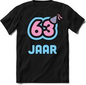 63 Jaar Feest kado T-Shirt Heren / Dames - Perfect Verjaardag Cadeau Shirt - Licht Blauw / Licht Roze - Maat 6XL