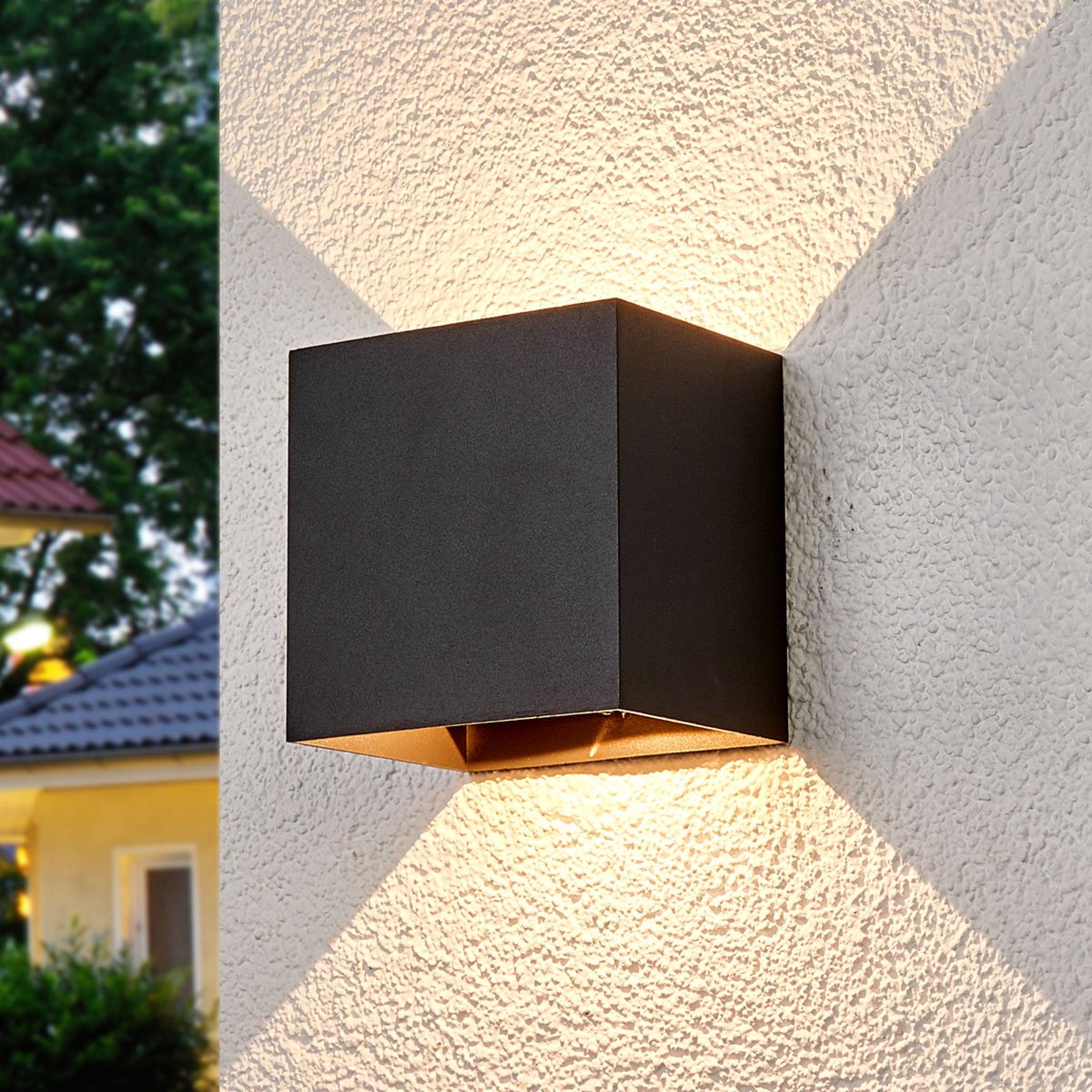 Lucande - LED wandlamp buiten - 2 lichts - drukgegoten aluminium, kunststof - H: 14 cm - donkergrijs, helder - Inclusief lichtbronnen
