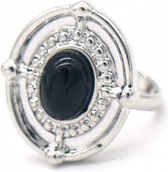 ring glas dames RVS zwart/zilver verstelbaar