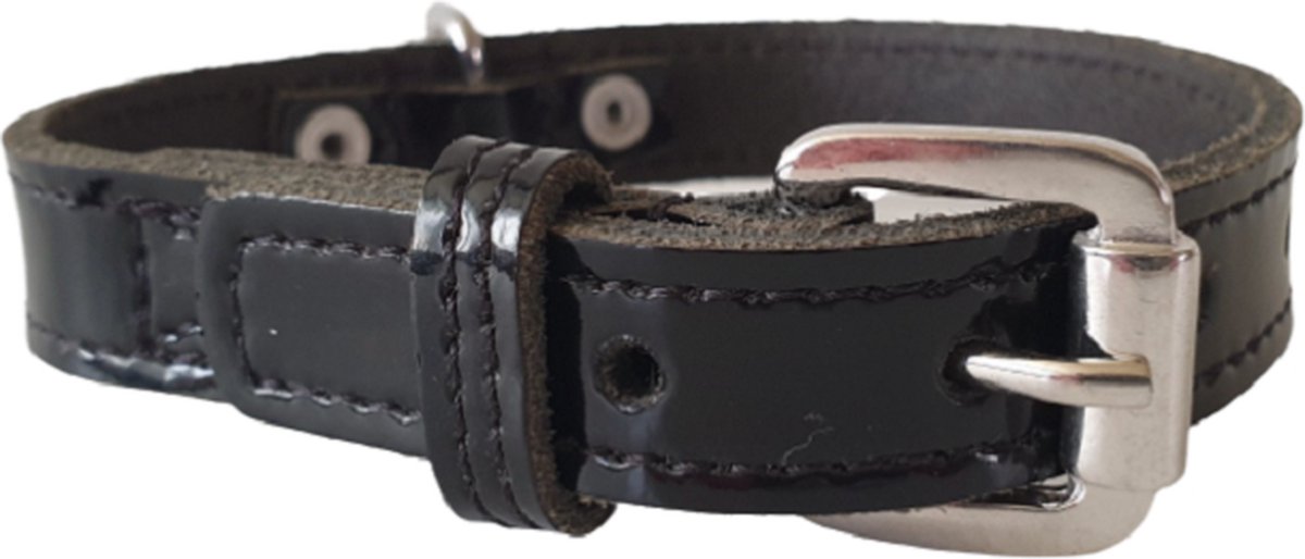 ALOKÉ Hondenhalsband / Halsband (01588LA) - Lak Leder - Black - S - Nekomvang: 24 - 29 cm (GELIEVE ALVORENS BESTELLEN OPMETEN)