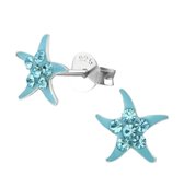 Joy|S - Zilveren zeester oorbellen - blauw kristal - ster