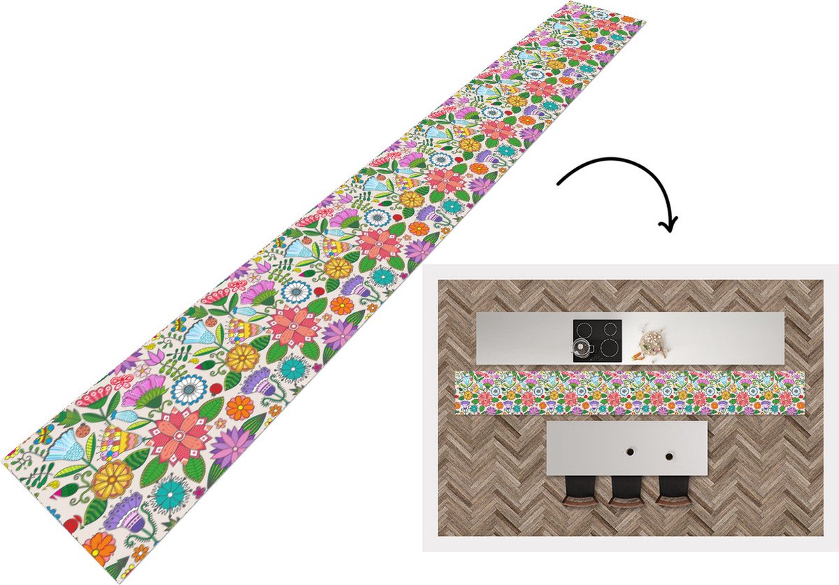 KitchenYeah Keukenloper - Keukenmat - Bloemen - Regenboog - Vlinder - Design - 480x60 cm - Keuken vloerkleed Multicolor