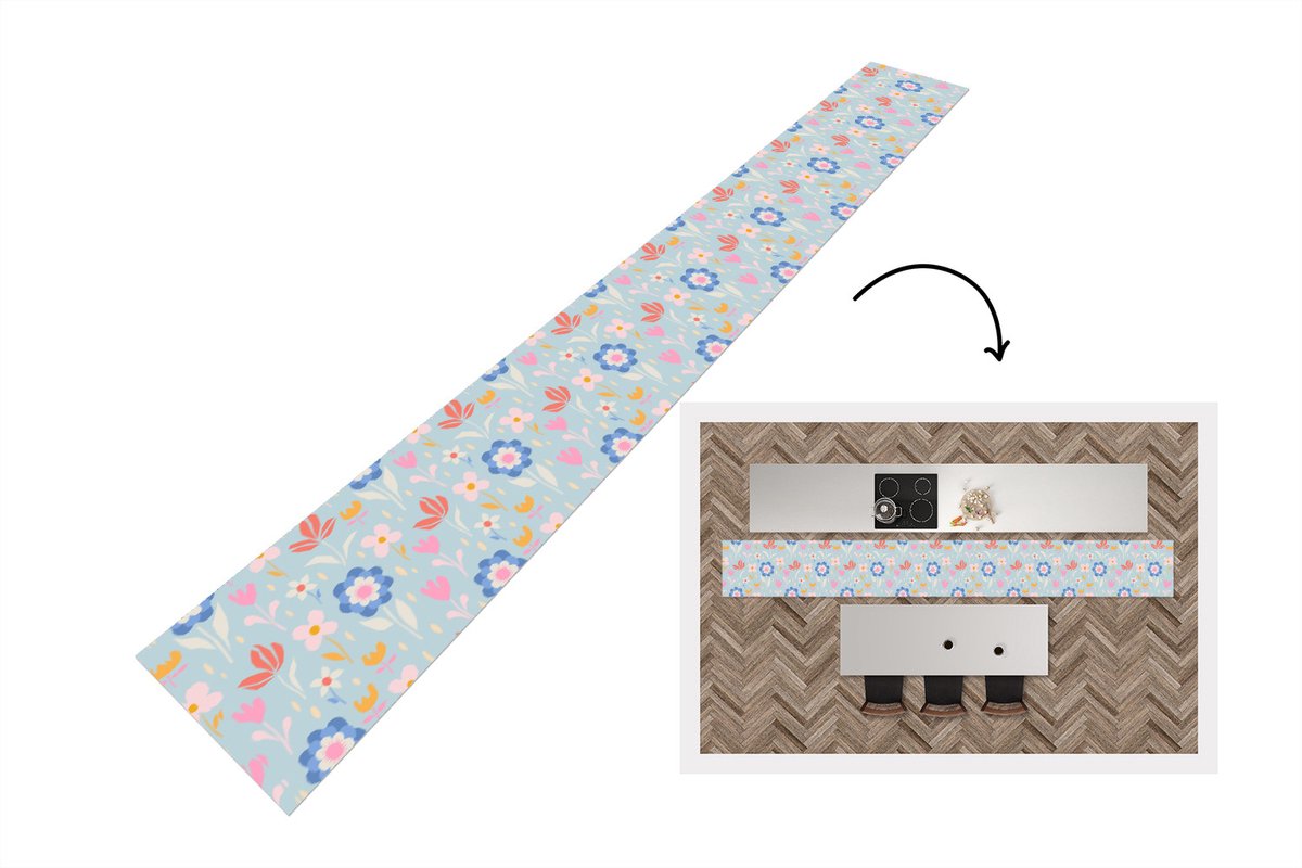 KitchenYeah Keukenloper - Keukenmat - Bloemen - Planten - Patroon - 400x50 cm - Keuken vloerkleed Multicolor