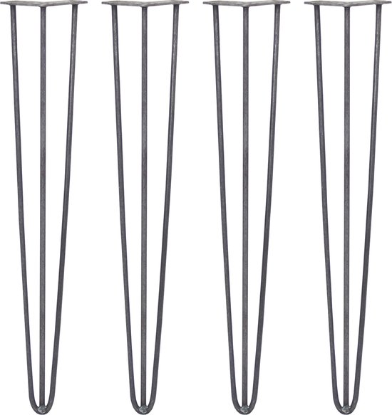 4 x Tafelpoten pinpoten - Lengte: 71cm - 3 pin - 10m - Ruw Staal - SkiSki Legs ™ - Retro hairpin
