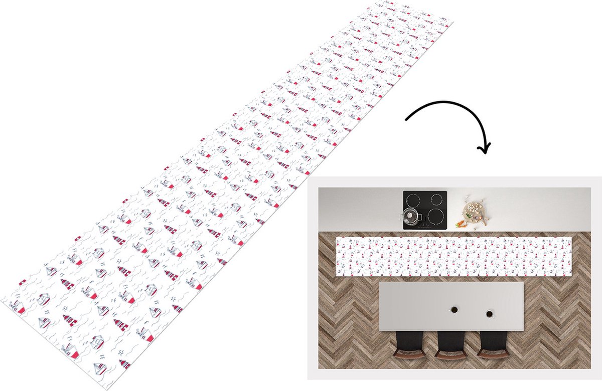 KitchenYeah Keukenloper - Keukenmat - Schepen - Vuurtoren - Patronen - Keuken vloerkleed multicolor
