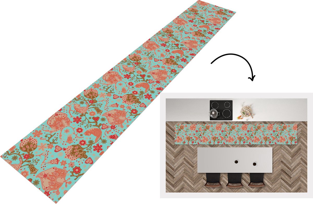 KitchenYeah Keukenloper - Keukenmat - Peperkoekhuisje - Bloemen - Katten - Sneeuwvlok - Patronen - 360x60 cm - Keuken vloerkleed Multicolor