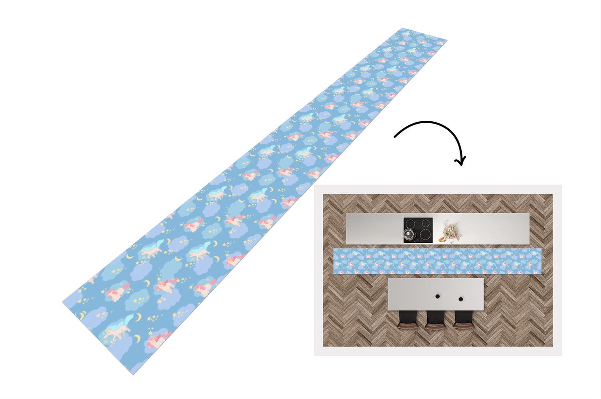 KitchenYeah Keukenloper - Keukenmat - Unicorn - Patronen - Sterrenhemel - 400x50 cm - Keuken vloerkleed Multicolor