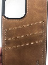 Hoogwaardige back cover met pasjes vakje - Geschikt voor iPhone 12 Pro Max - Suede/TPU backcover - Bruin